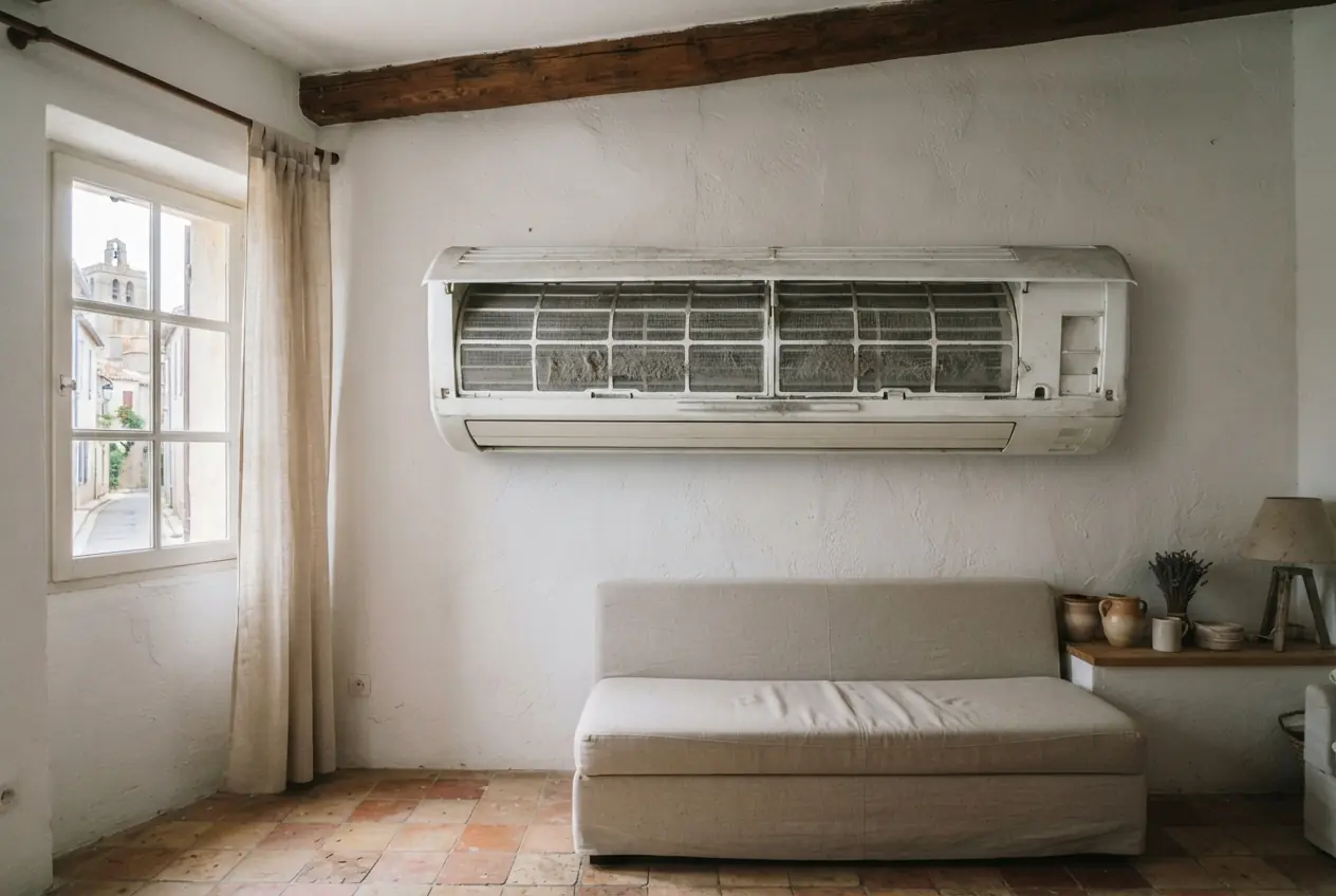 Unité intérieure de climatisation encrassée avant entretien