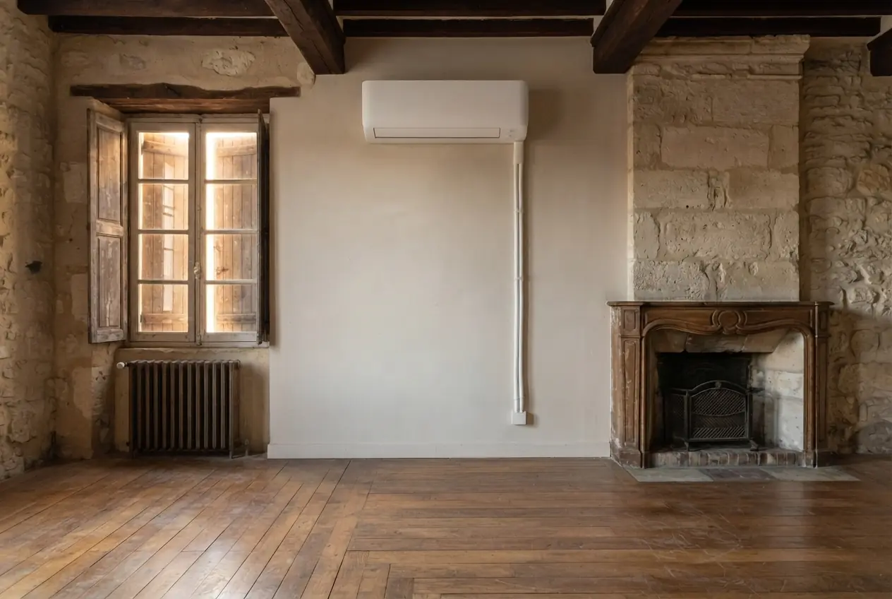 Climatiseur monosplit installé au mur dans un salon à Arles