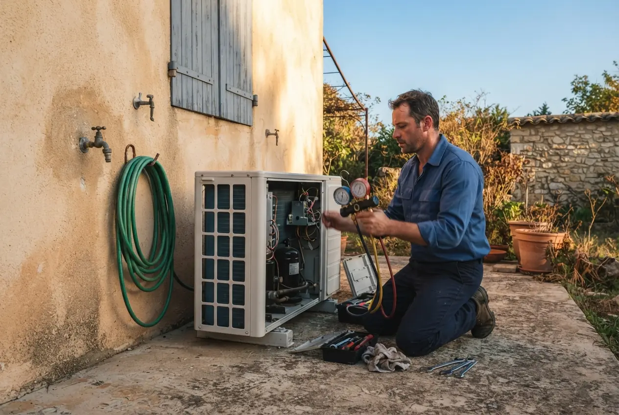 Frigoriste réparant un climatiseur en panne à Arles